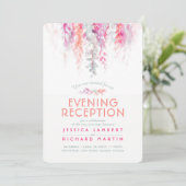 Waterverf Vine Coral Roze Groene Avondreceptie Kaart (Staand voorkant)
