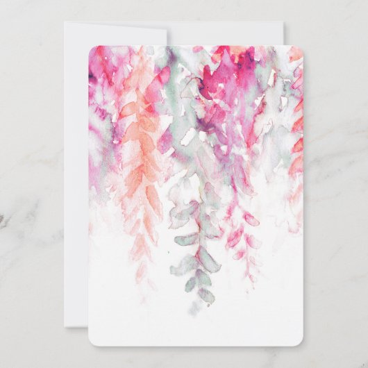 Waterverf Vine Coral Roze Groene Avondreceptie Kaart (Achterkant)