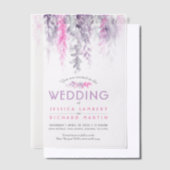 Waterverf Vine Roze paarse grijze bruiloft Vellum Uitnodigingen (Offset)