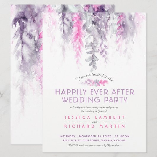 Waterverf Vines Indigo na het huwelijksfeest Kaart (Voorkant / Achterkant)