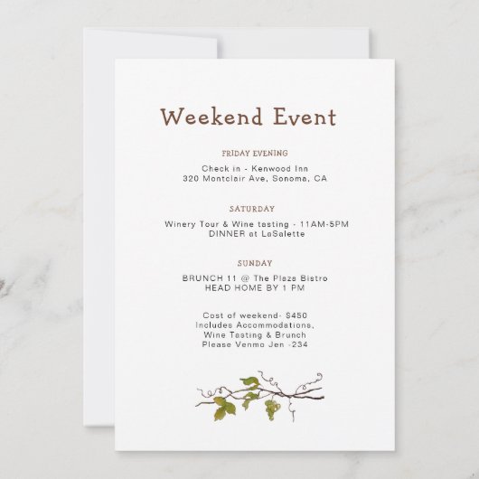 Waterverf Vineyard Bachelorette weekend Kaart (Achterkant)