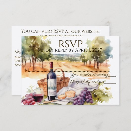 Waterverf Vineyard horizontale RSVP kaarten (Voorkant / Achterkant)