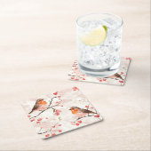 Waterverf vink in een besneeuwde winterboom en bes kartonnen onderzetters (Insitu)