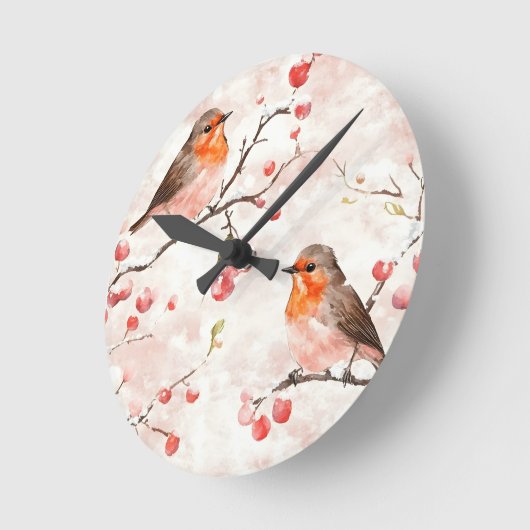 Waterverf vink in een besneeuwde winterboom en bes ronde klok (Hoek)