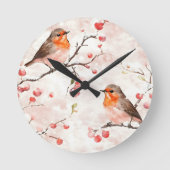 Waterverf vink in een besneeuwde winterboom en bes ronde klok (Voorkant)