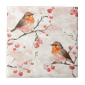 Waterverf vink in een besneeuwde winterboom en bes tegeltje (Voorkant)