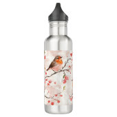 Waterverf vink in een besneeuwde winterboom en bes waterfles  (Links)