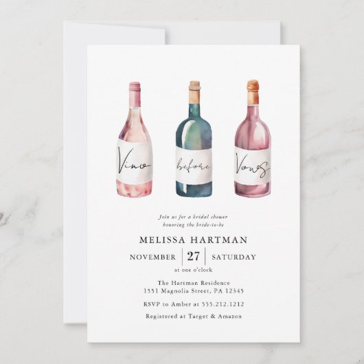 Waterverf Vino voor geloften Vrijgezellenfeest Kaart (Voorkant)