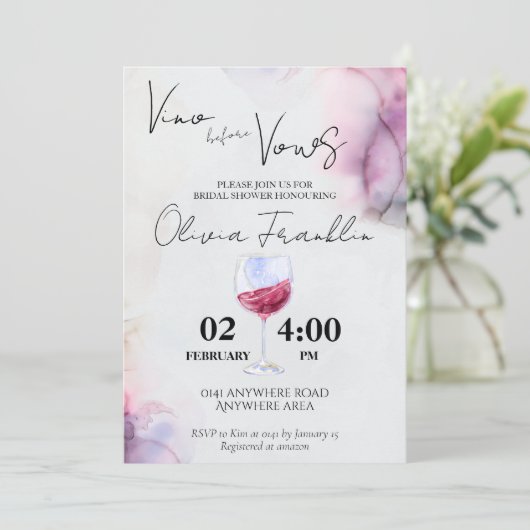 Waterverf vino voor vrijgezellenfeest vows kaart (Staand voorkant)