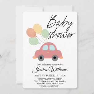 Waterverf vintage auto babyshower uitnodiging