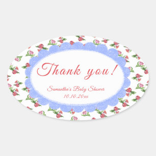 Waterverf vintage Bloemen Baby Shower Bedankt Ovale Sticker