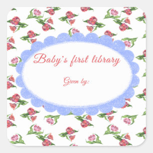 Waterverf vintage Bloemen Baby's eerste bibliothee Vierkante Sticker