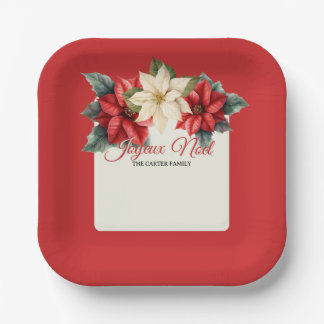 Waterverf Vintage Bloemige Rode Poinsettia Kerstmi Papieren Bordje