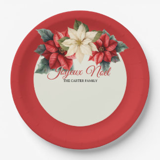 Waterverf Vintage Bloemige Rode Poinsettia Kerstmi Papieren Bordje