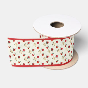 Waterverf Vintage Bloemige Rode Poinsettia Kerstmi Satijnen Lint