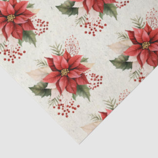 Waterverf Vintage Bloemige Rode Poinsettia Kerstmi Tissuepapier