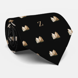 Waterverf Vintage Boek Monogram Initiaal Zwart Stropdas