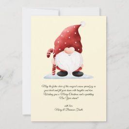 Waterverf Vintage Christmas Gnome met snoepriet Feestdagenkaart