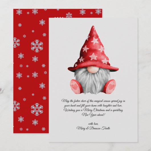 Waterverf Vintage Christmas Love Gnome Feestdagenkaart (Voorkant / Achterkant)