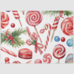 Waterverf Vintage Christmas Tissue Papier<br><div class="desc">Je zult dol zijn op deze waterverf kerstkrant met linten en snoepjes.</div>
