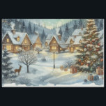 Waterverf Vintage Christmas Town Tissue Paper Tissuepapier<br><div class="desc">Geniet van het maken van kerstseizoensambachten met dit vakantiestadsweefselpapier. U kunt dit papier ook gebruiken voor het inpakken van uw geschenken of gebruiken om uw geschenkzakken te vullen. Dit winterlandschapspapier is voorzien van een door AI gegenereerde waterverf van kerststad,  sneeuw,  herten en vakantieboom.</div>