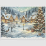 Waterverf Vintage Christmas Town Tissue Paper Tissuepapier<br><div class="desc">Geniet van het maken van kerstseizoensambachten met dit vakantiestadsweefselpapier. U kunt dit papier ook gebruiken voor het inpakken van uw geschenken of gebruiken om uw geschenkzakken te vullen. Dit winterlandschapspapier is voorzien van een door AI gegenereerde waterverf van kerststad,  sneeuw,  herten en vakantieboom.</div>
