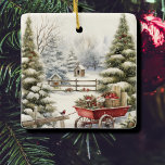 Waterverf Vintage Christmas Tree Forest Ornament<br><div class="desc">Waterverf vintage kerstbomen in besneeuwd bos boom ornament.</div>