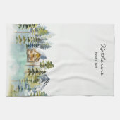 Waterverf Vintage Foggy Forest Mountain Cabin Theedoek (Horizontaal)