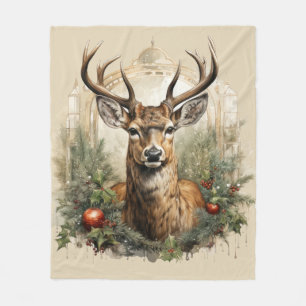 Waterverf Vintage Kerst Herten Design Fleece Deken