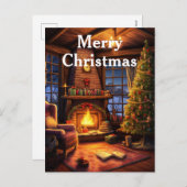 Waterverf Vintage Kerst Interieur Scène Feestdagenkaart (Voorkant / Achterkant)