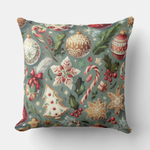 Waterverf Vintage Kerst Motieven Vakantie Kussen