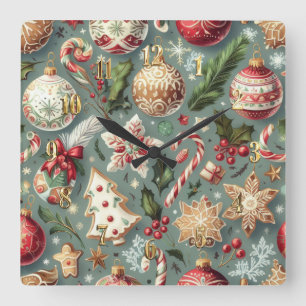 Waterverf Vintage Kerst Motieven Vakantie Vierkante Klok