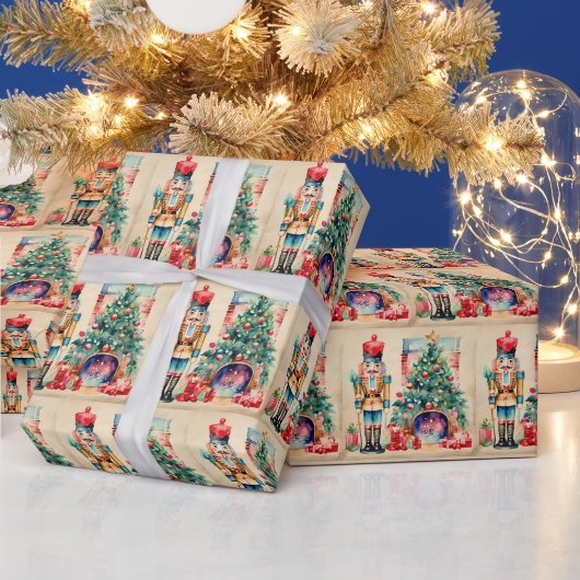 Waterverf vintage kerst notenkraker cadeaupapier (Feestdagen)