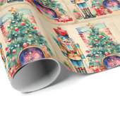 Waterverf vintage kerst notenkraker cadeaupapier (Rol Hoek)