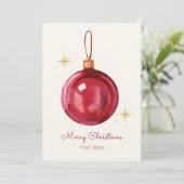 Waterverf Vintage kerst rode bal Feestdagenkaart (Staand voorkant)