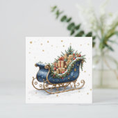 Waterverf Vintage Kerst slee Kaart (Staand voorkant)