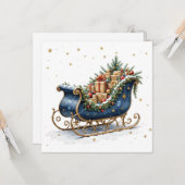 Waterverf Vintage Kerst slee Kaart (Voorkant / Achterkant in situ)