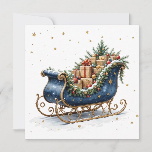 Waterverf Vintage Kerst slee Kaart (Voorkant)