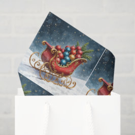 Waterverf Vintage Kerst slee Tissuepapier