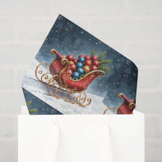 Waterverf Vintage Kerst slee Tissuepapier (Cadeauzakje)