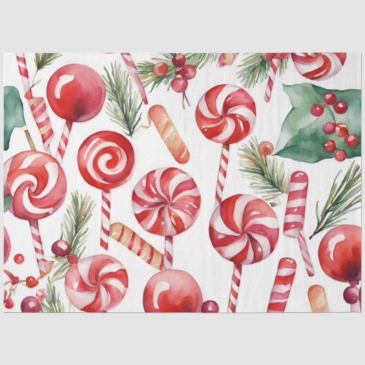 Waterverf Vintage Kerst Snoep Tissue Paper Tissuepapier (Voorkant)