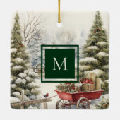 Waterverf Vintage Kerstboom Bos Monogram Keramisch Ornament (Achterkant)