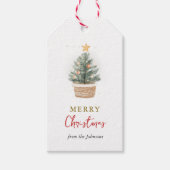 Waterverf Vintage kerstboom Cadeaulabel (Voorkant)
