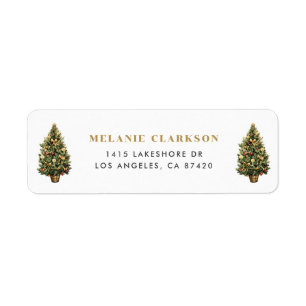 Waterverf Vintage Kerstboom Vakantie Etiket