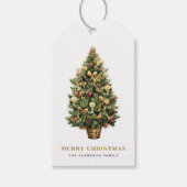 Waterverf Vintage Kerstboom Vrolijk Kerstfeest Cadeaulabel (Voorkant)