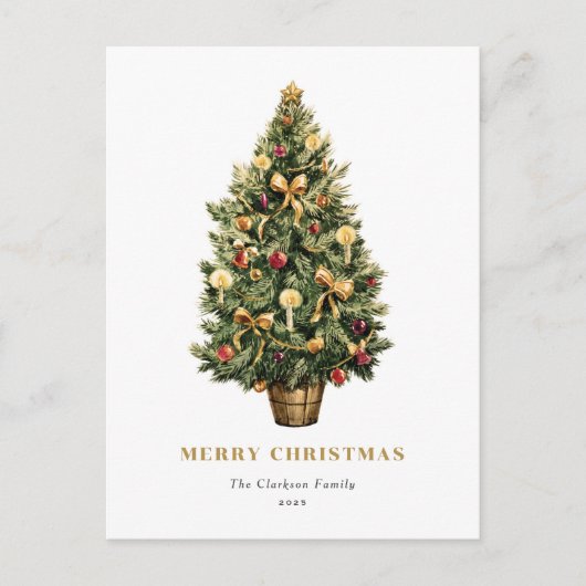 Waterverf Vintage Kerstboom Vrolijk Kerstfeest Feestdagenkaart (Voorkant)