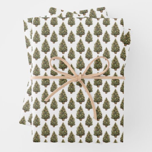 Waterverf Vintage Kerstboom Witte Vakantie Inpakpapier Vel (In situ)