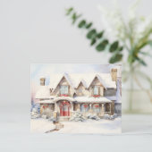 Waterverf Vintage Kersthuis Feestdagenkaart (Staand voorkant)