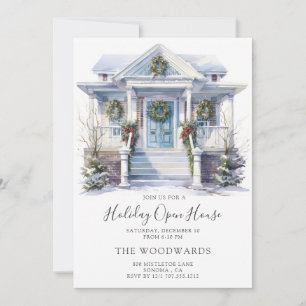 Waterverf Vintage Kersthuis Wintervakantie Kaart