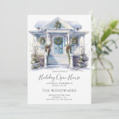 Waterverf Vintage Kersthuis Wintervakantie Kaart (Staand voorkant)